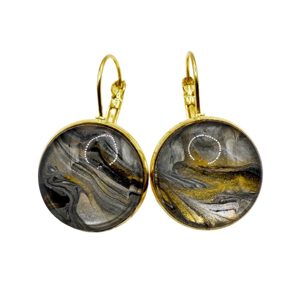 Elegant Gold and Black Swirl Handmade Earrings